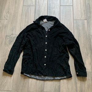 Brown Lee black button front terry cloth oversized shirt